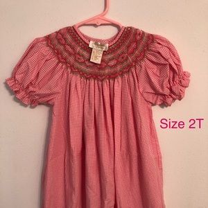 Rosalina Collections smocked pink gingham dress 2T